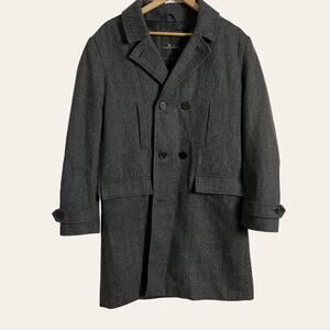 Marc Anthony Charcoal Plaid Wool Blend Double Breasted Long Coat Size Small